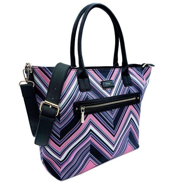 NWT Purple Pink and White Trina Turk Double Handle Print Tote w/Detachable Strap - Picture 2 of 3